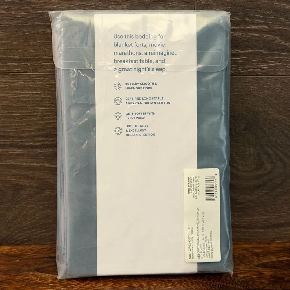 The Company Store Legends Premium Supima® Sateen Pillowcase Set King, Blue. NWT